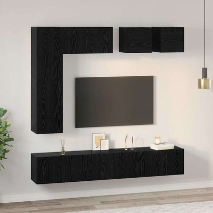 TV Cabinet Set Wall-mounted 8 pcs Black Oak Engineered Wood
