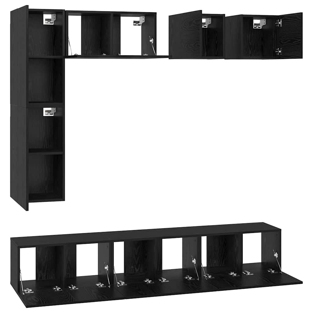 TV Cabinet Set Wall-mounted 8 pcs Black Oak Engineered Wood