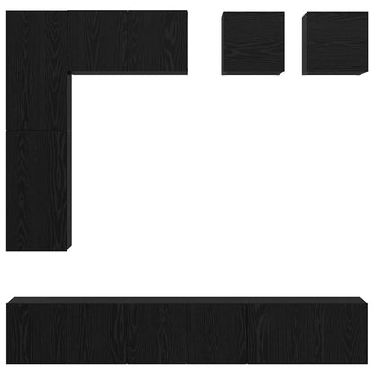 TV Cabinet Set Wall-mounted 8 pcs Black Oak Engineered Wood