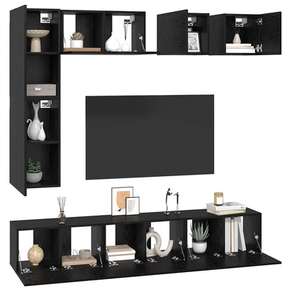 TV Cabinet Set Wall-mounted 8 pcs Black Oak Engineered Wood