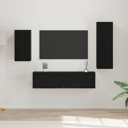 TV Cabinet Set Wall-mounted 4 pcs Black Oak Engineered Wood