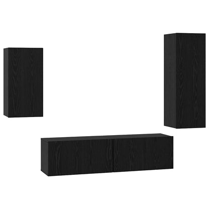 TV Cabinet Set Wall-mounted 4 pcs Black Oak Engineered Wood