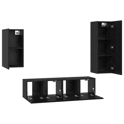 TV Cabinet Set Wall-mounted 4 pcs Black Oak Engineered Wood