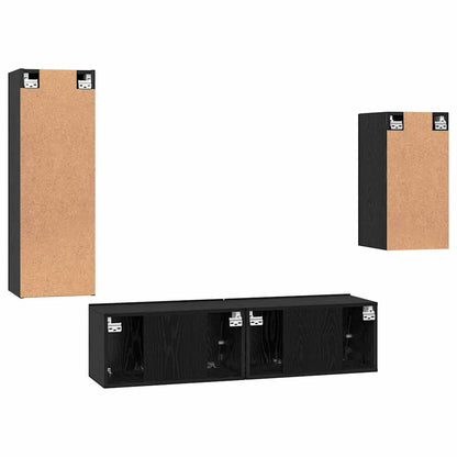TV Cabinet Set Wall-mounted 4 pcs Black Oak Engineered Wood