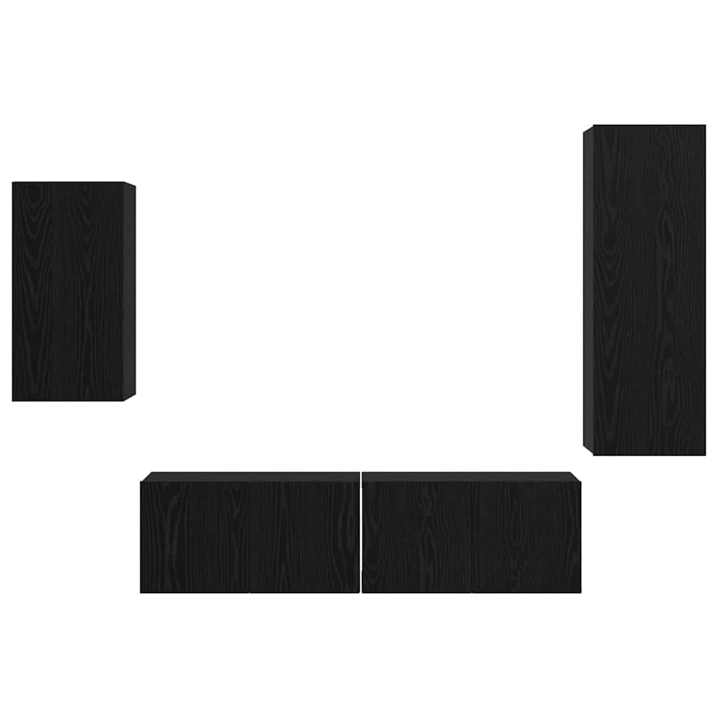 TV Cabinet Set Wall-mounted 4 pcs Black Oak Engineered Wood