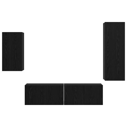 TV Cabinet Set Wall-mounted 4 pcs Black Oak Engineered Wood
