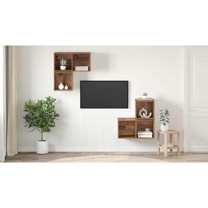 TV Cabinet Set Wall-mounted 4 pcs Old Wood Engineered Wood