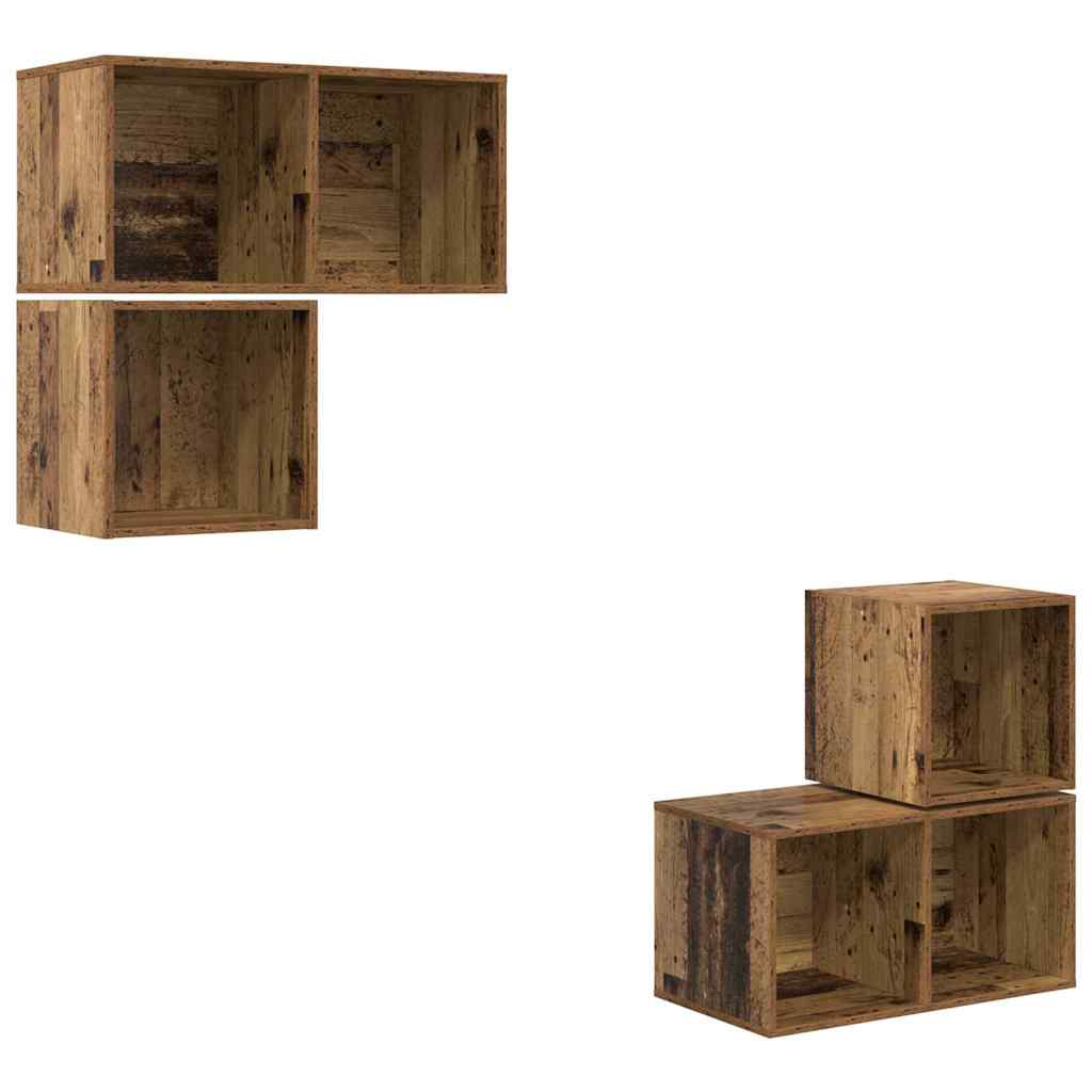 TV Cabinet Set Wall-mounted 4 pcs Old Wood Engineered Wood