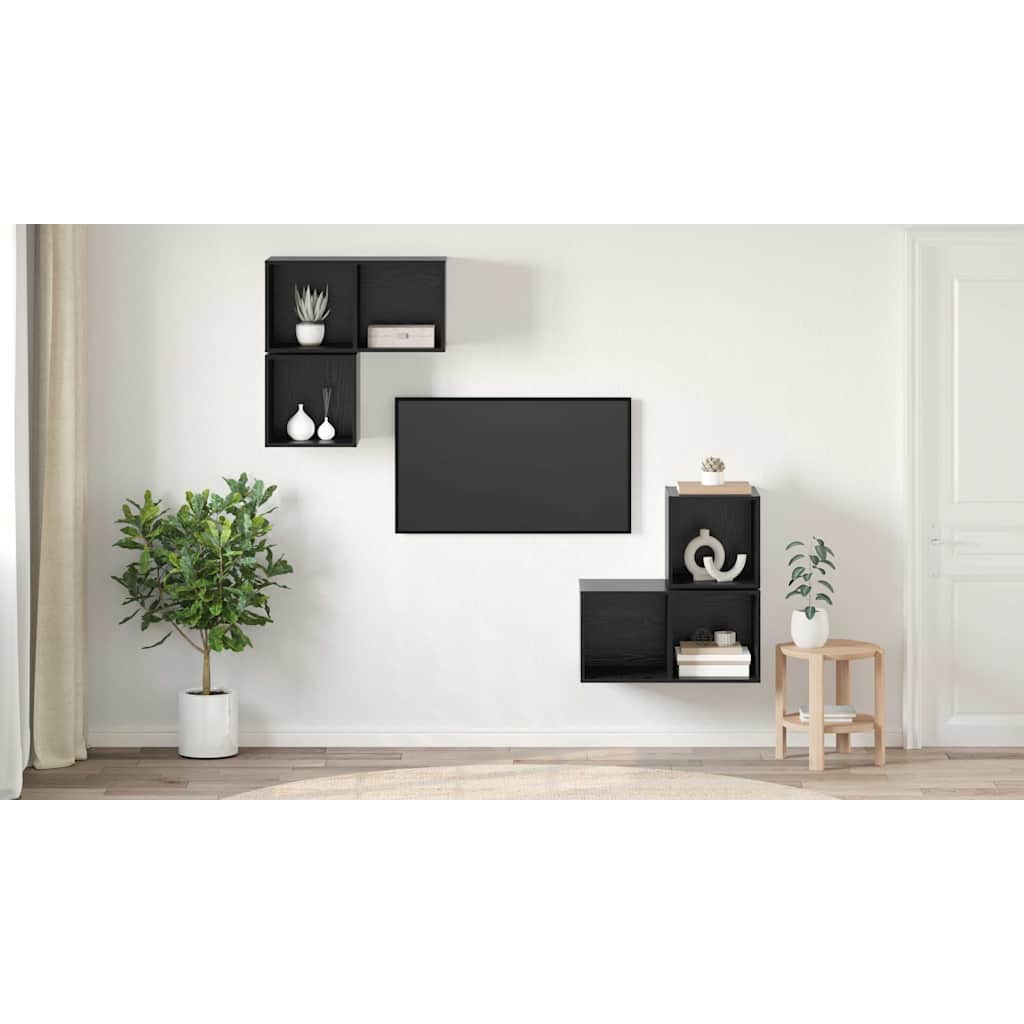 TV Cabinet Set Wall-mounted 4 pcs Black Oak Engineered Wood