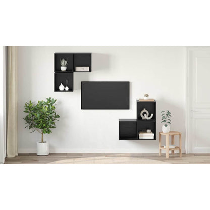 TV Cabinet Set Wall-mounted 4 pcs Black Oak Engineered Wood