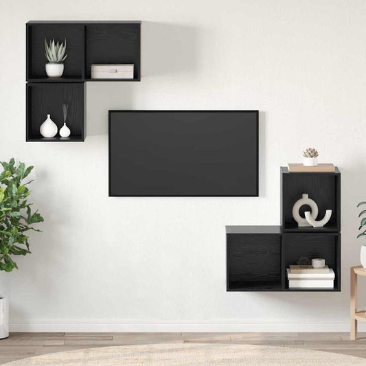 TV Cabinet Set 4 pcs Black Oak Engineered Wood