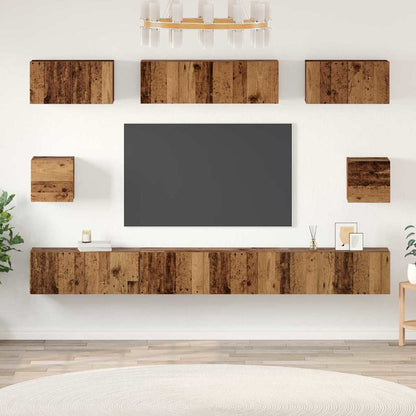 TV Cabinet Set Wall-mounted 8 pcs Old Wood Engineered Wood