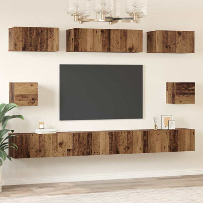 TV Cabinet Set Wall-mounted 8 pcs Old Wood Engineered Wood