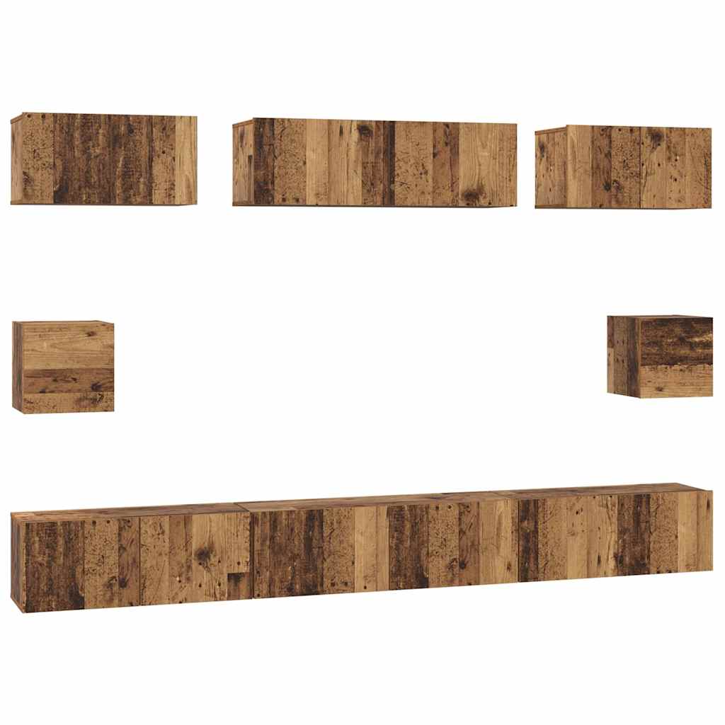 TV Cabinet Set Wall-mounted 8 pcs Old Wood Engineered Wood