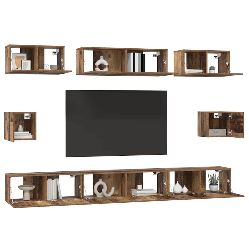 TV Cabinet Set Wall-mounted 8 pcs Old Wood Engineered Wood