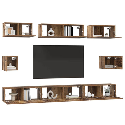 TV Cabinet Set Wall-mounted 8 pcs Old Wood Engineered Wood