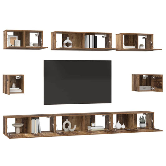 TV Cabinet Set Wall-mounted 8 pcs Old Wood Engineered Wood