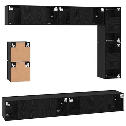 TV Cabinet Set Wall-mounted 8 pcs Black Oak Engineered Wood