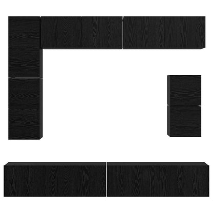 TV Cabinet Set Wall-mounted 8 pcs Black Oak Engineered Wood