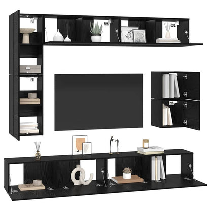 TV Cabinet Set Wall-mounted 8 pcs Black Oak Engineered Wood