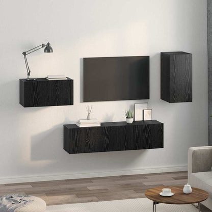 TV Cabinet Set with Drawer Black Oak Engineered Wood
