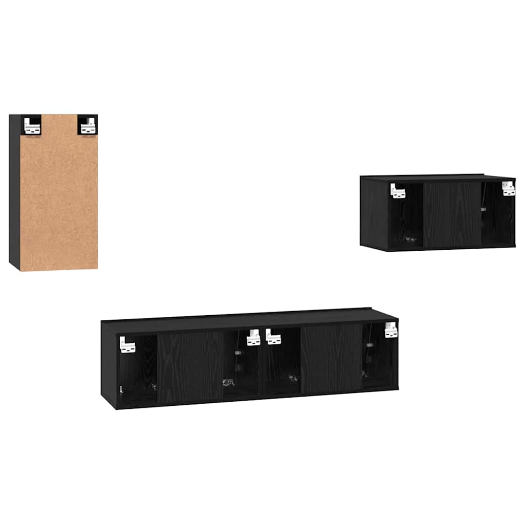 TV Cabinet Set with Drawer Black Oak Engineered Wood