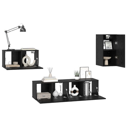 TV Cabinet Set with Drawer Black Oak Engineered Wood