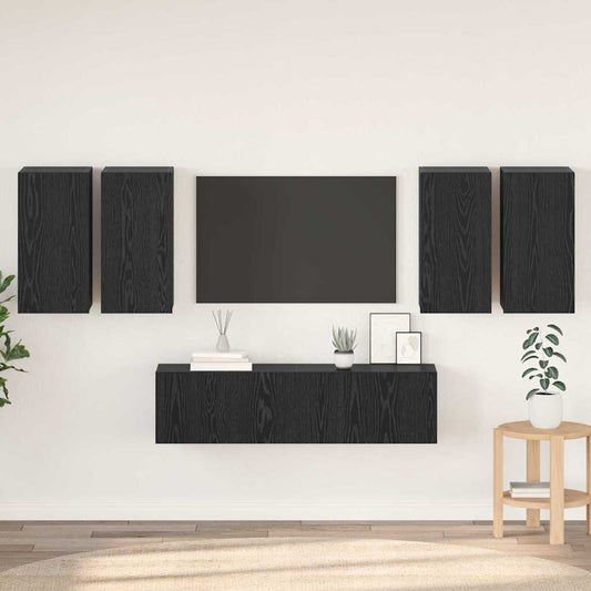 TV Cabinet Set 6 pcs Black Oak Engineered Wood