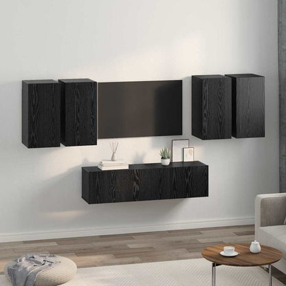 TV Cabinet Set Wall-mounted Black Oak Engineered Wood