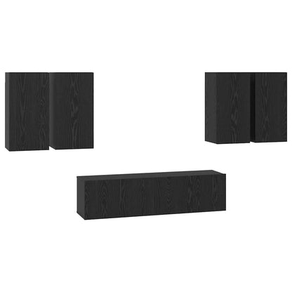 TV Cabinet Set Wall-mounted Black Oak Engineered Wood