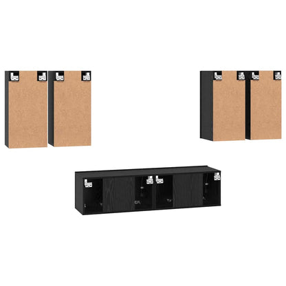 TV Cabinet Set Wall-mounted Black Oak Engineered Wood