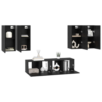 TV Cabinet Set Wall-mounted Black Oak Engineered Wood