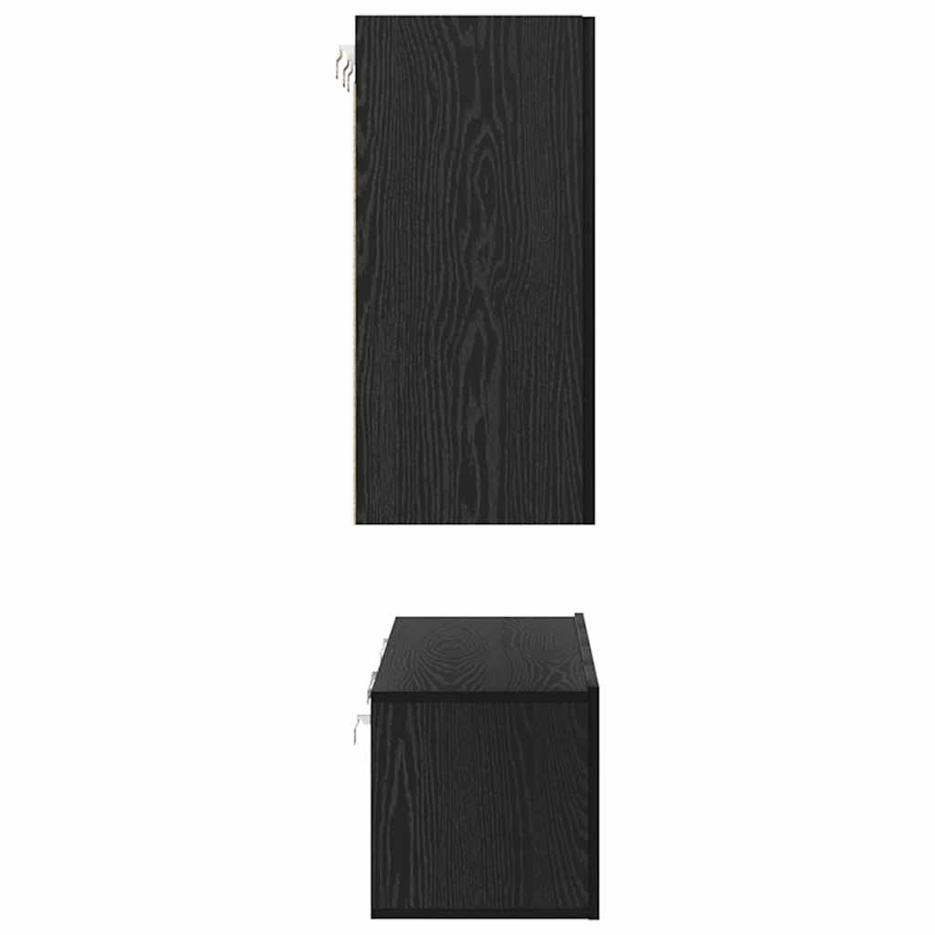TV Cabinet Set Wall-mounted Black Oak Engineered Wood