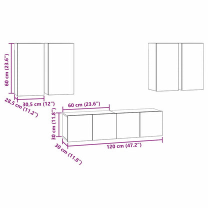 TV Cabinet Set Wall-mounted Black Oak Engineered Wood