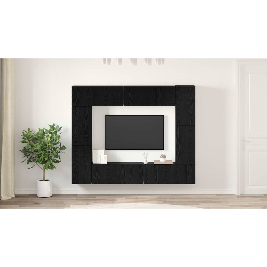 TV Cabinet Set Wall-mounted 8 pcs Black Oak Engineered Wood