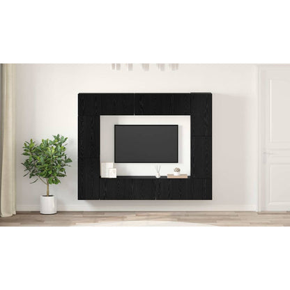 TV Cabinet Set Wall-mounted 8 pcs Black Oak Engineered Wood