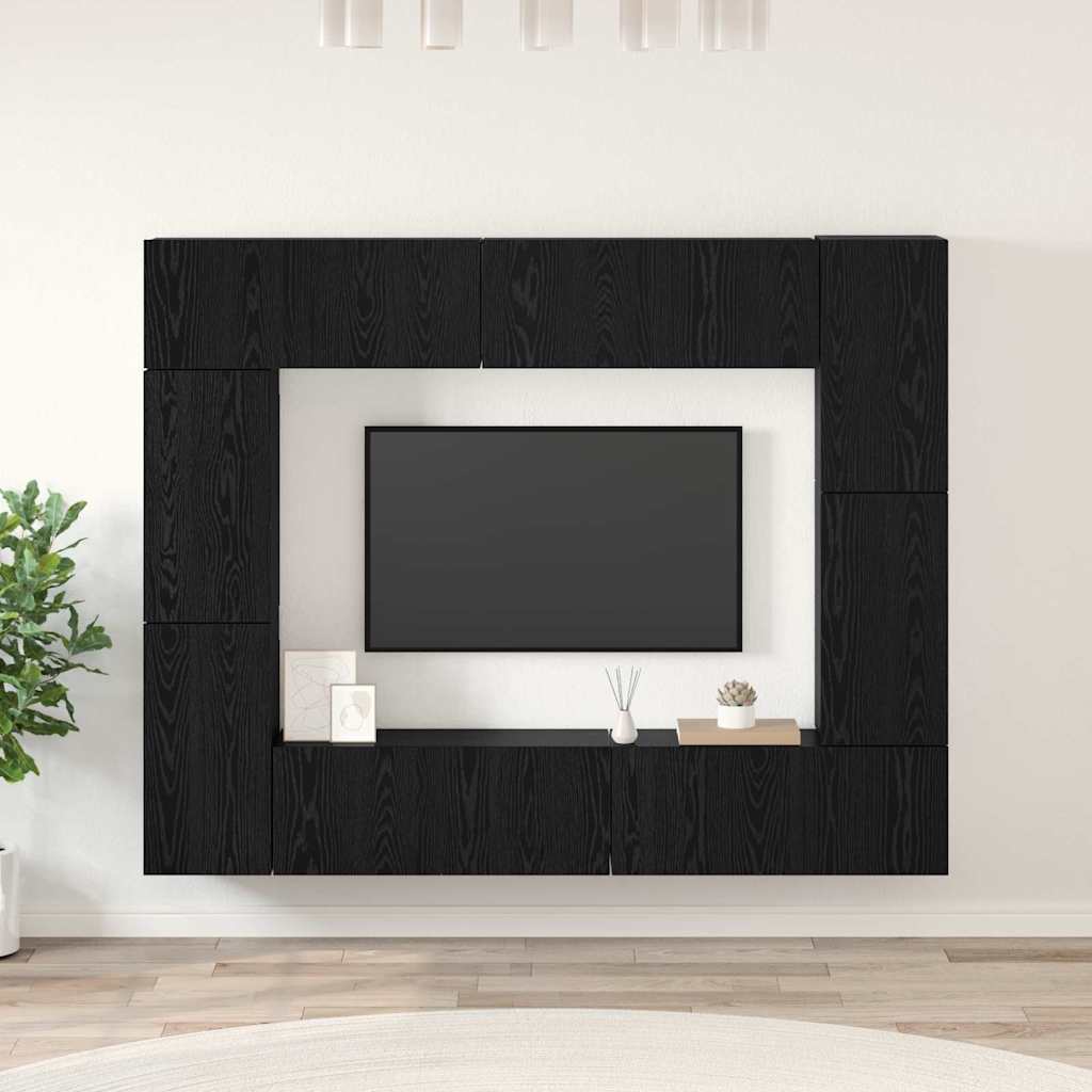 TV Cabinet Set Wall-mounted 8 pcs Black Oak Engineered Wood