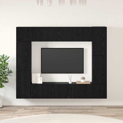 TV Cabinet Set Wall-mounted 8 pcs Black Oak Engineered Wood