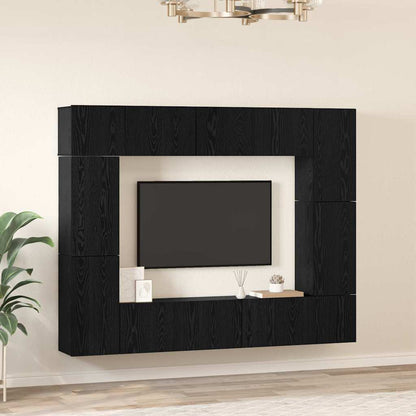 TV Cabinet Set Wall-mounted 8 pcs Black Oak Engineered Wood