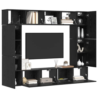 TV Cabinet Set Wall-mounted 8 pcs Black Oak Engineered Wood