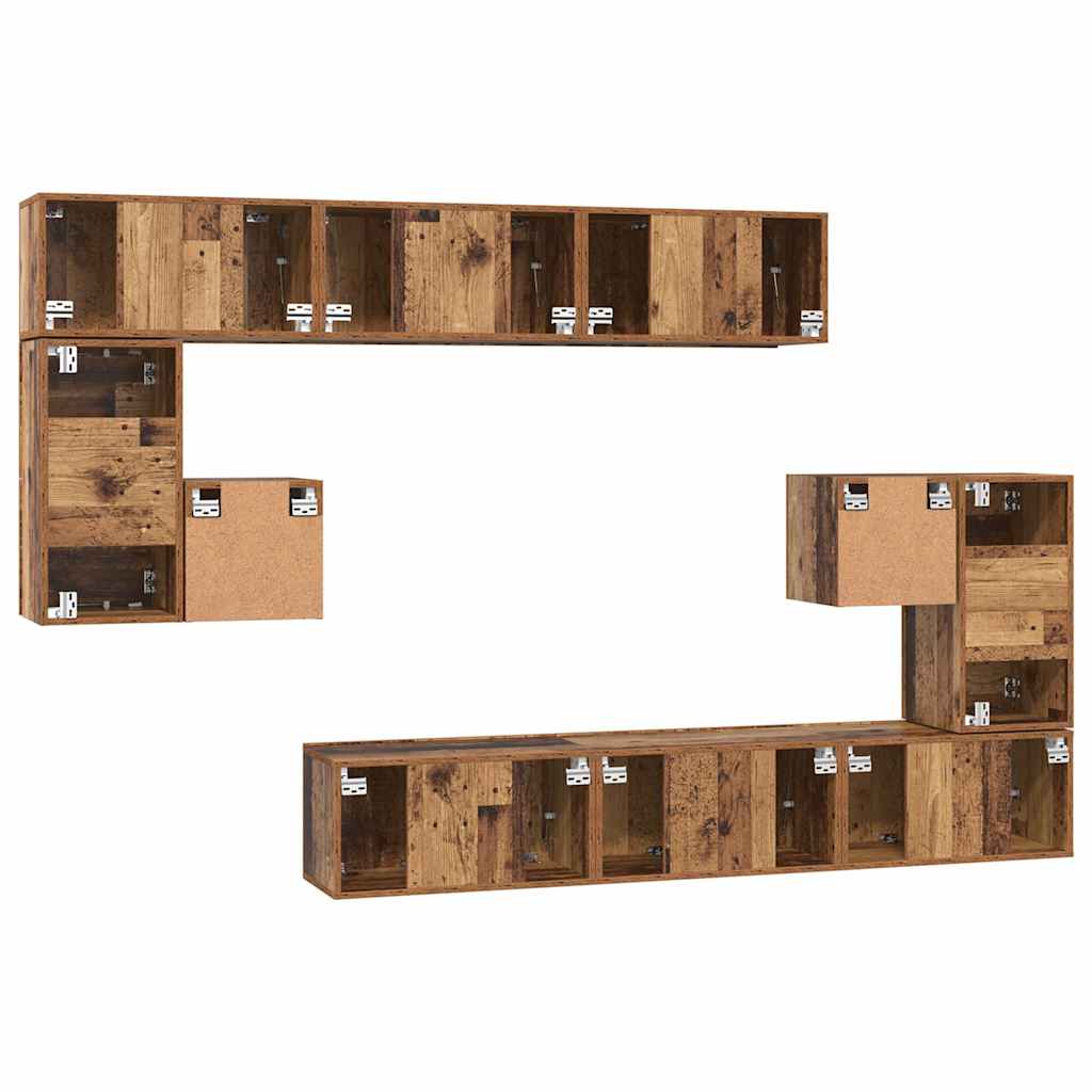 TV Cabinet Set Wall-mounted 10 pcs Old Wood Engineered Wood