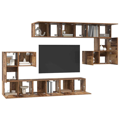 TV Cabinet Set Wall-mounted 10 pcs Old Wood Engineered Wood