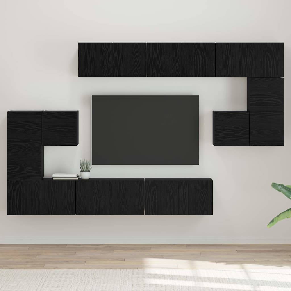 TV Cabinet Set Wall-mounted 10 pcs Black Oak Engineered Wood