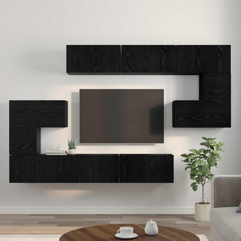 TV Cabinet Set Wall-mounted 10 pcs Black Oak Engineered Wood