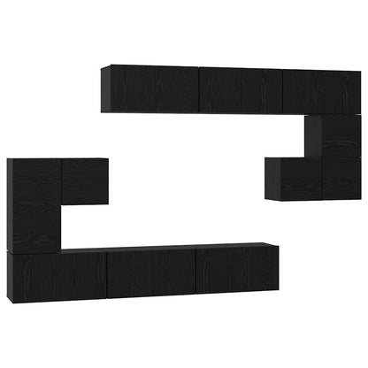 TV Cabinet Set Wall-mounted 10 pcs Black Oak Engineered Wood