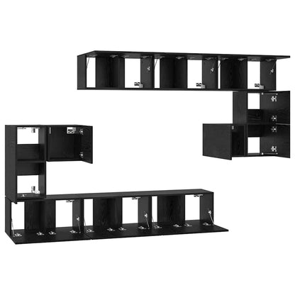 TV Cabinet Set Wall-mounted 10 pcs Black Oak Engineered Wood