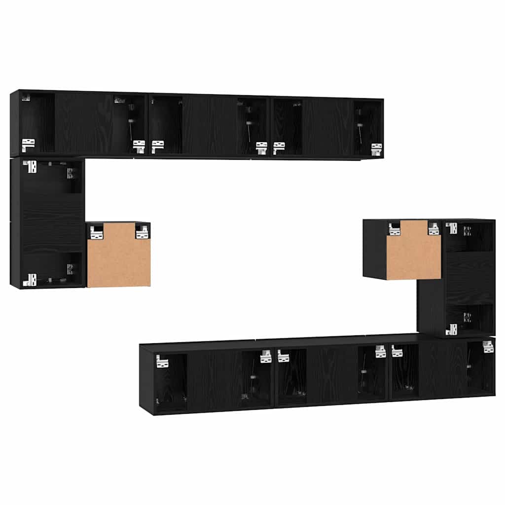 TV Cabinet Set Wall-mounted 10 pcs Black Oak Engineered Wood