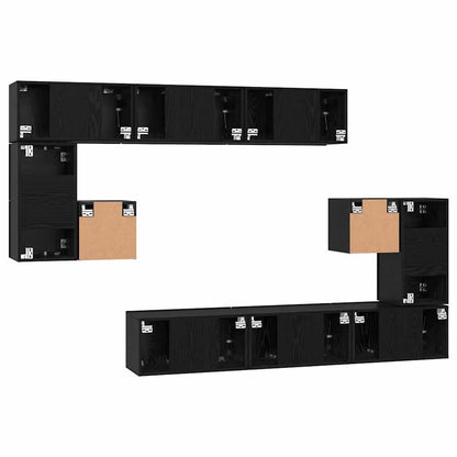 TV Cabinet Set Wall-mounted 10 pcs Black Oak Engineered Wood