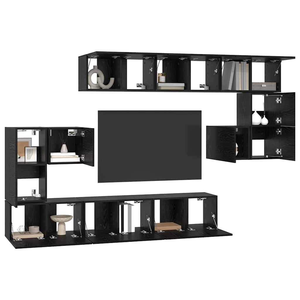 TV Cabinet Set Wall-mounted 10 pcs Black Oak Engineered Wood