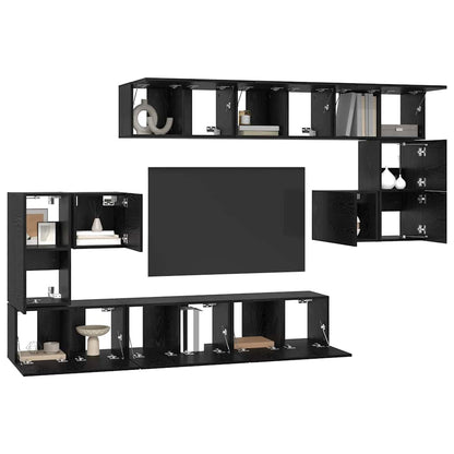 TV Cabinet Set Wall-mounted 10 pcs Black Oak Engineered Wood